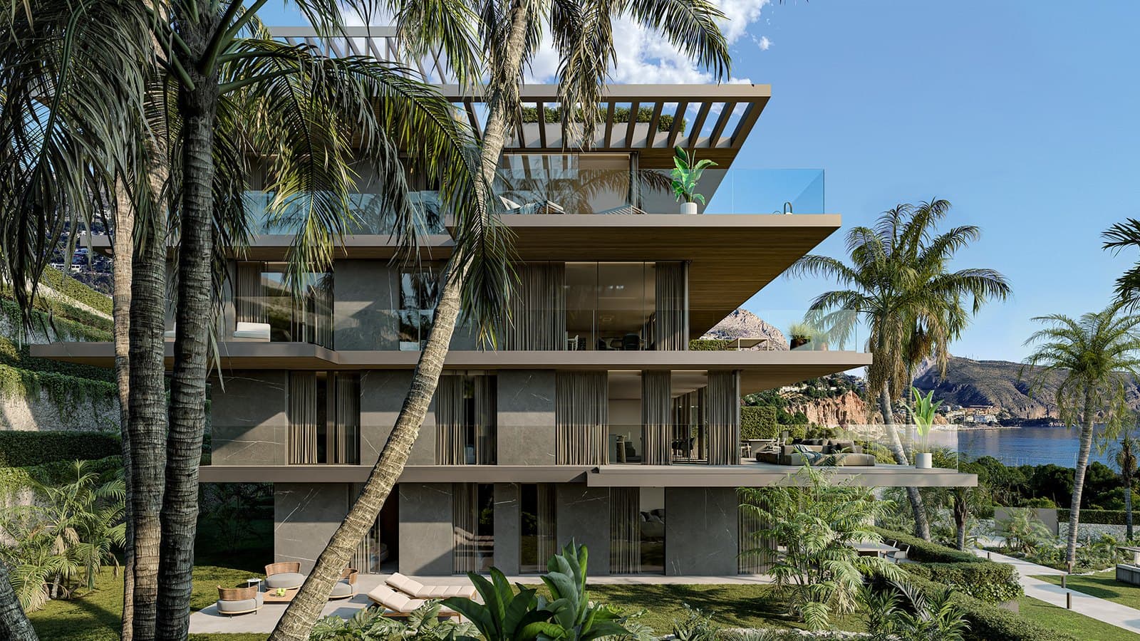 Visualisation of the terraced façade looking out to sea