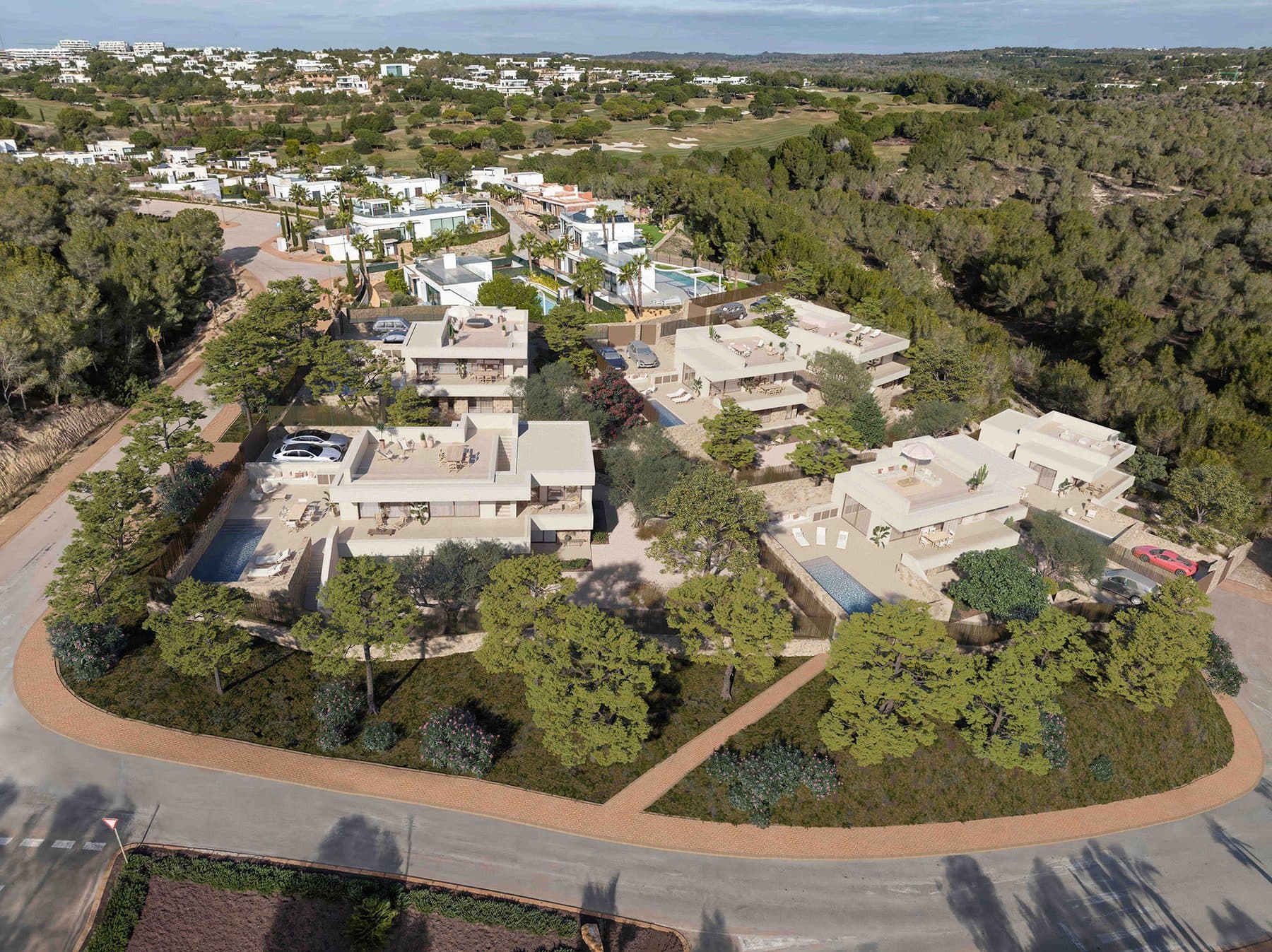 Aerial view of the Arbórea villas among the pines