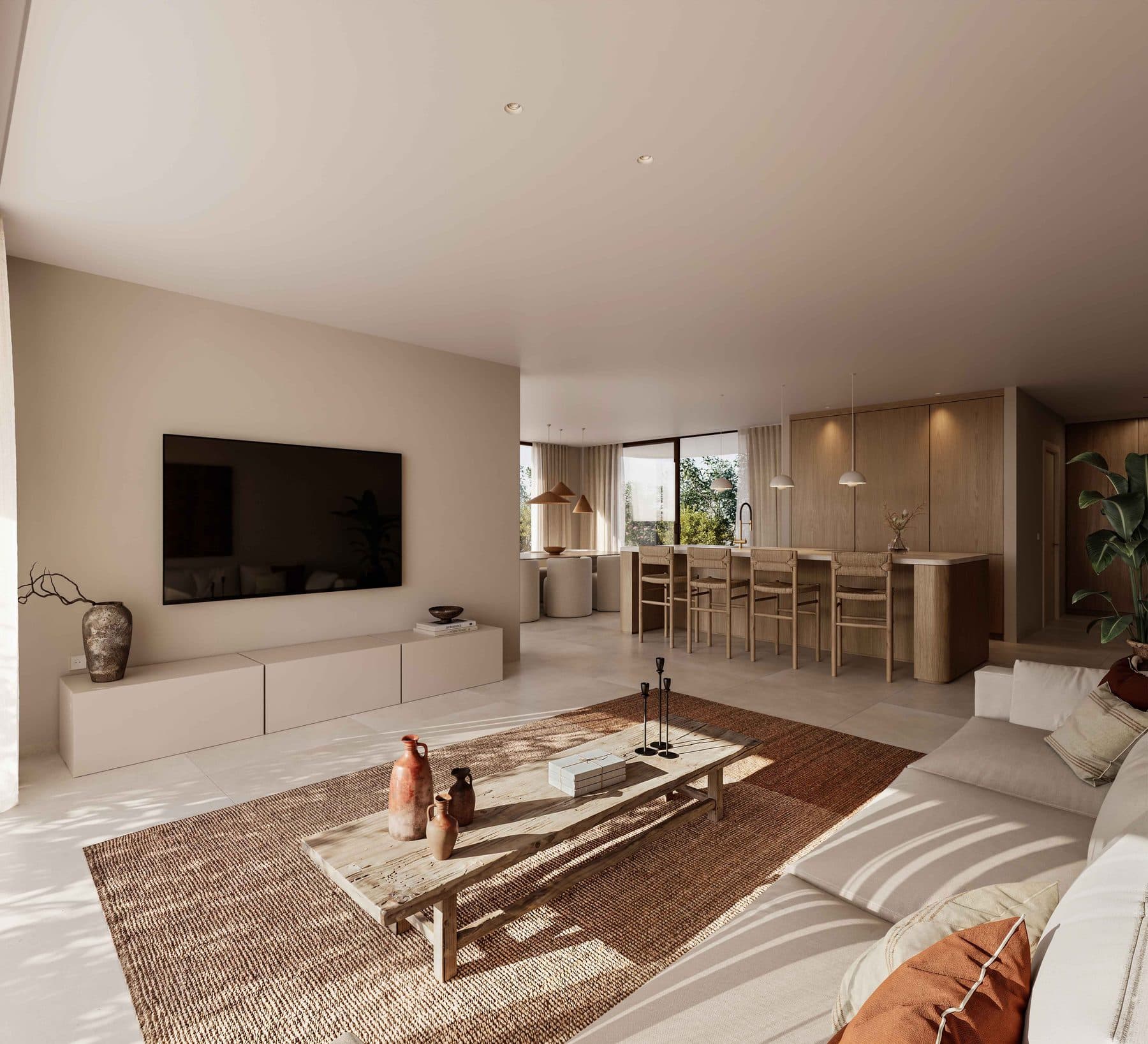 Show apartment living room opening onto the garden