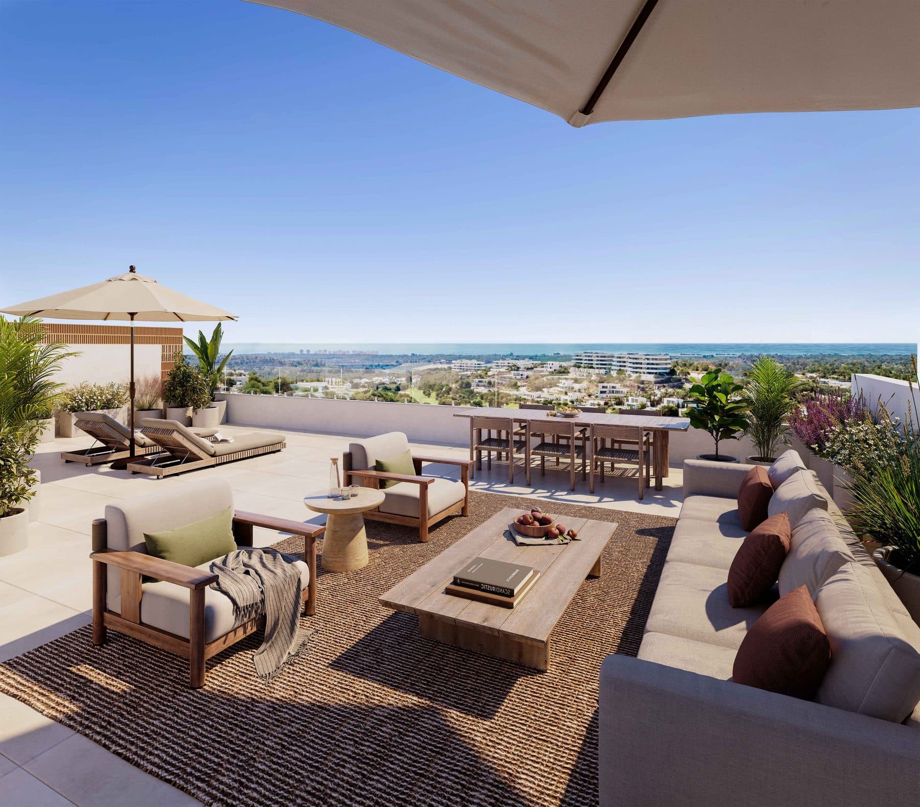 Rooftop solarium with seating and a view over the countryside