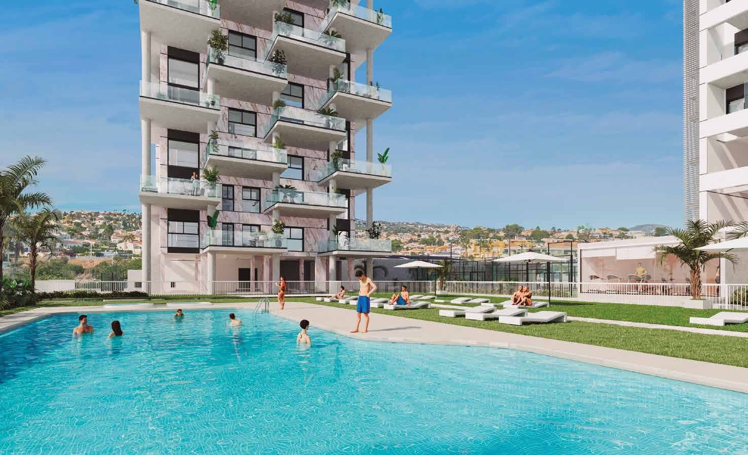 The pool and one of the Camporrosso Towers in Calpe