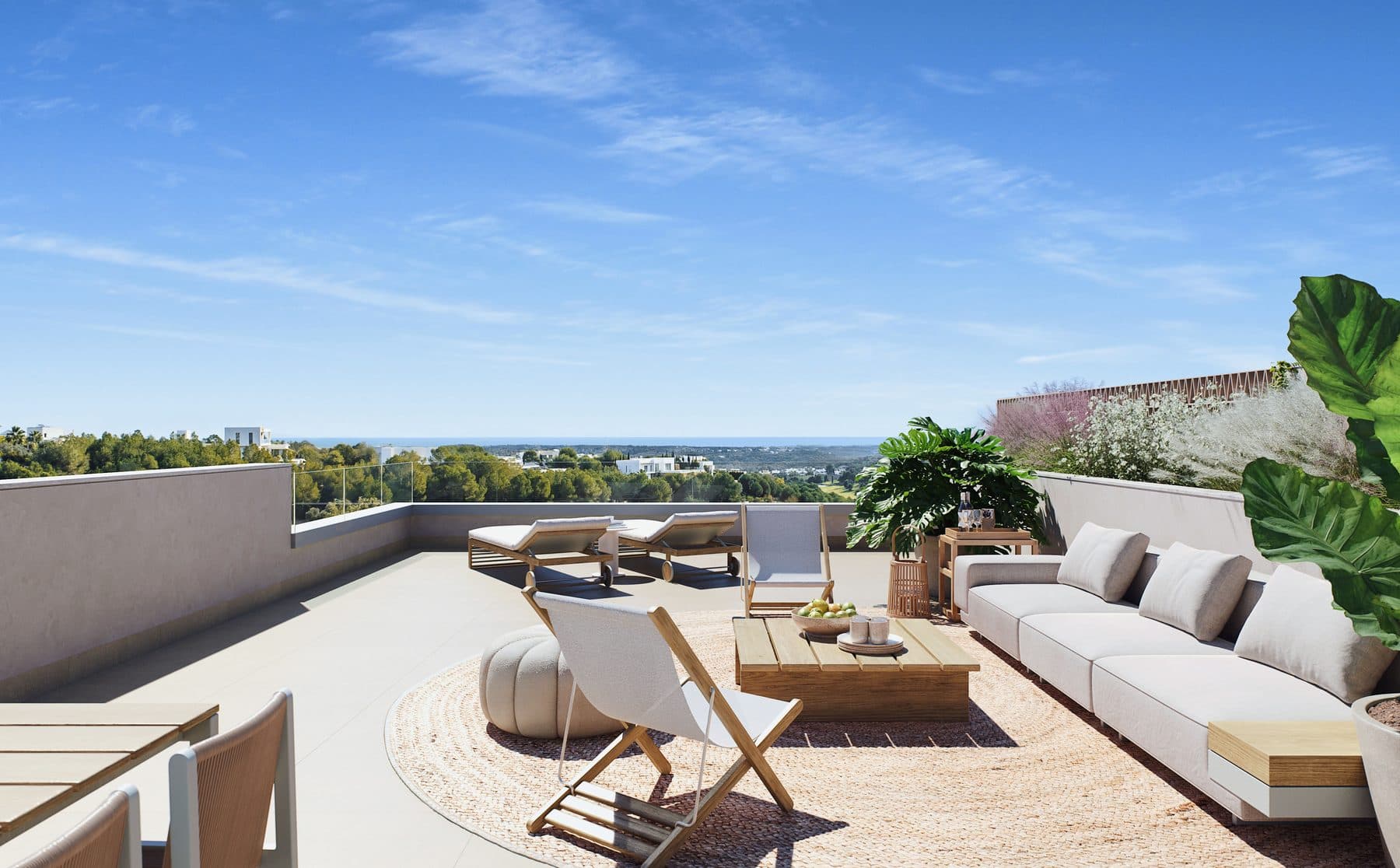 Rooftop solarium of a penthouse, with seating