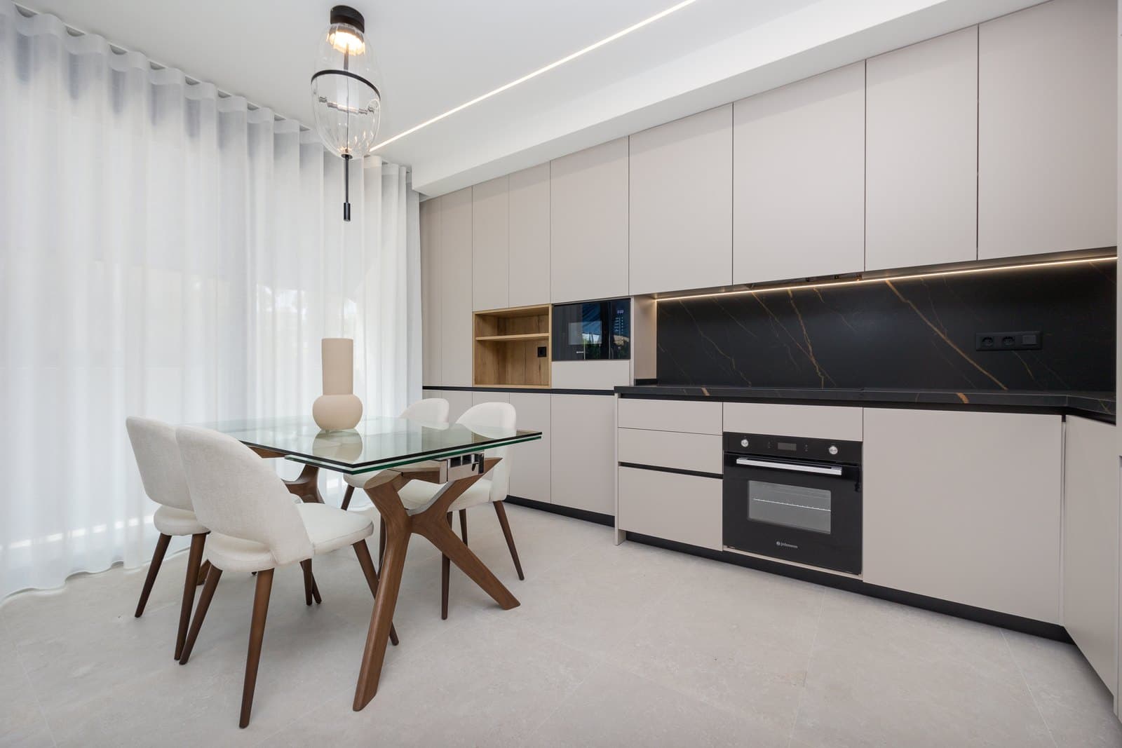 Kitchen units and dining area in the show apartment