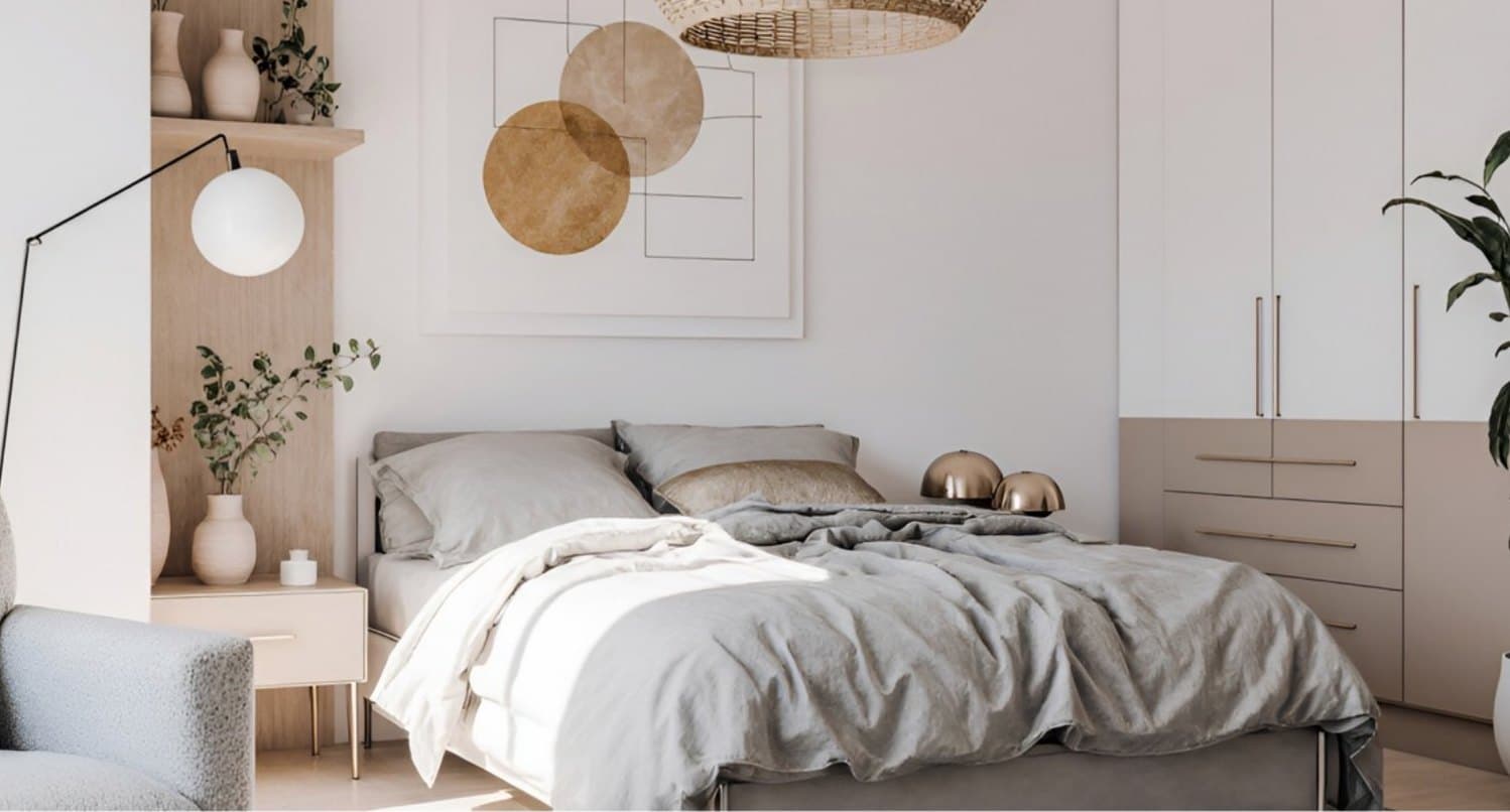 Visualisation of a bedroom with a fitted wardrobe