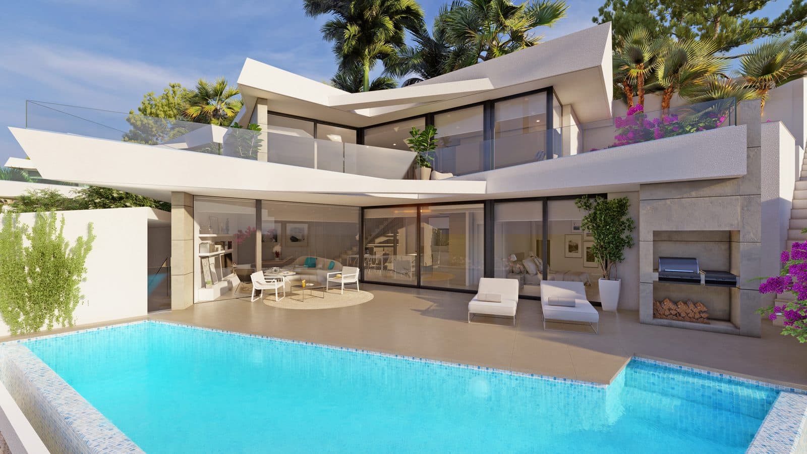 Visualisation of a house with its own pool, terrace and outdoor grill